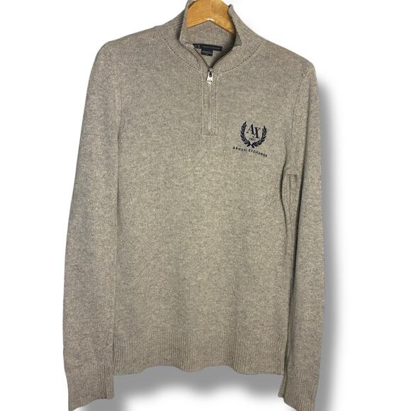 Armani Exchange Sweater Women's Sz Medium Neutral Oat 1/4 Zip Spell Out Pullover - Picture 1 of 7